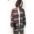 Κωδ.2029Μπέζ-Γυναικεία μακριά Πλεκτή ριγέ Ζακέτα με τσέπες. ΠΡΟΪΟΝΤΑ LINVERNO KNITWEAR  Linverno Knitwear